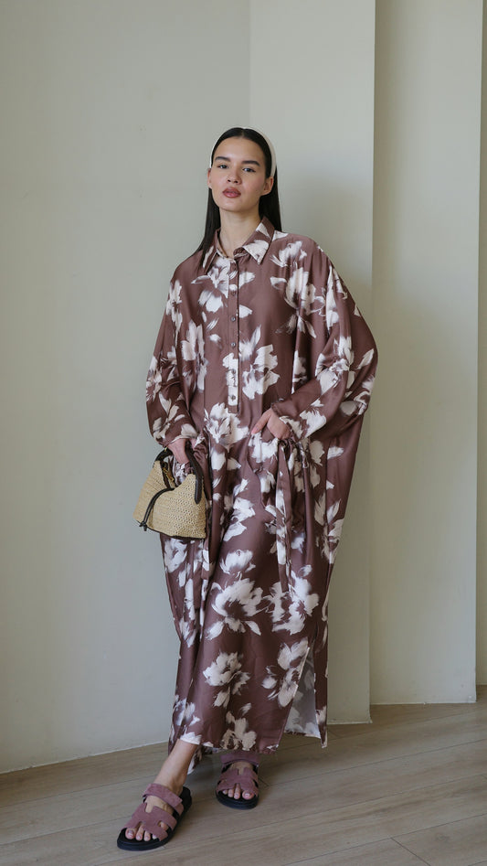 שמלת אוברסיז עטלף אמבר | חום