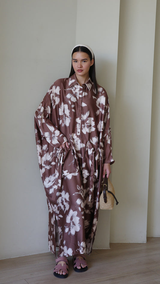 שמלת אוברסיז עטלף אמבר | חום