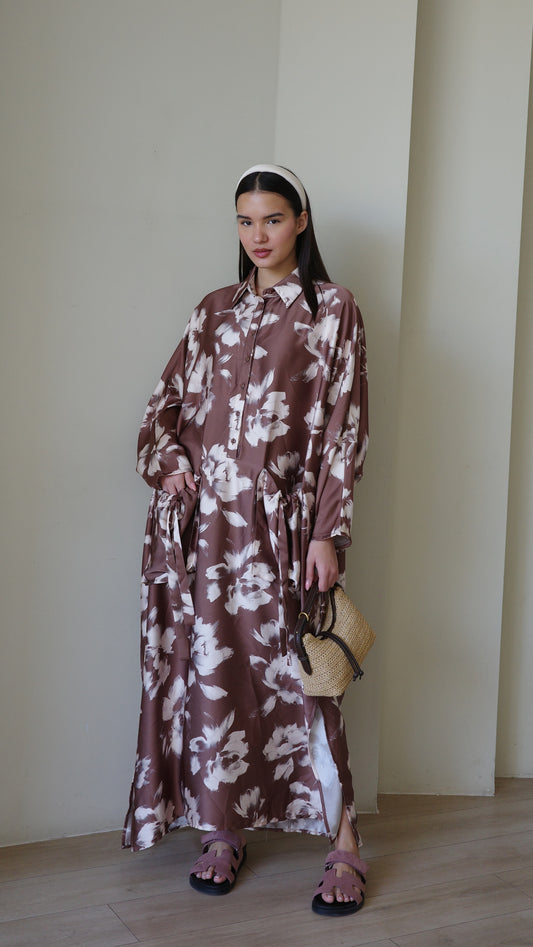 שמלת אוברסיז עטלף אמבר | חום