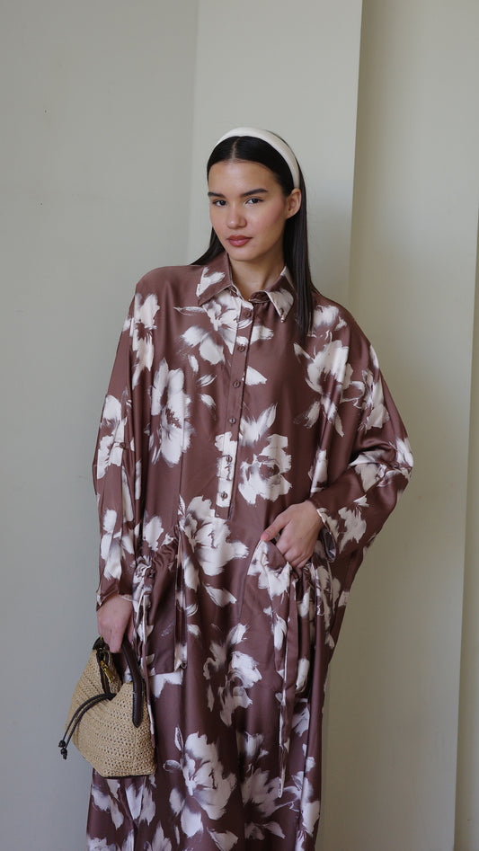 שמלת אוברסיז עטלף אמבר | חום