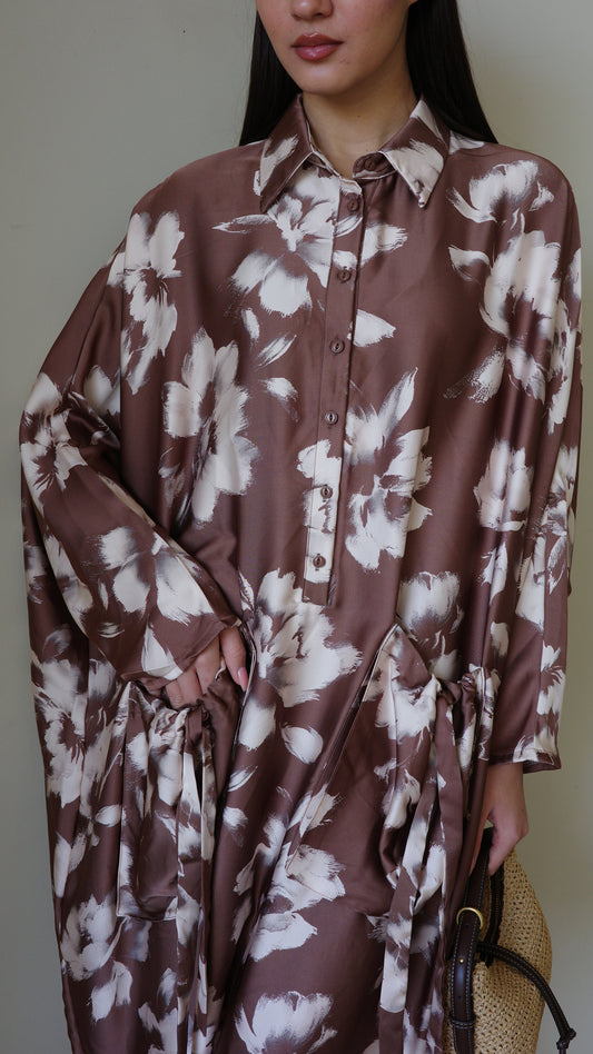 שמלת אוברסיז עטלף אמבר | חום