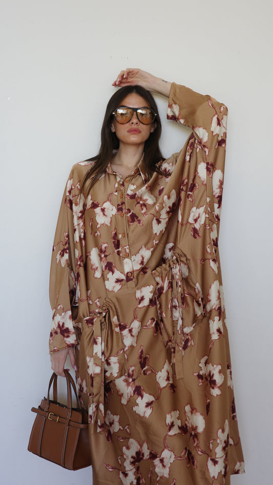 שמלת אוברסיז עטלף אמבר | קאמל