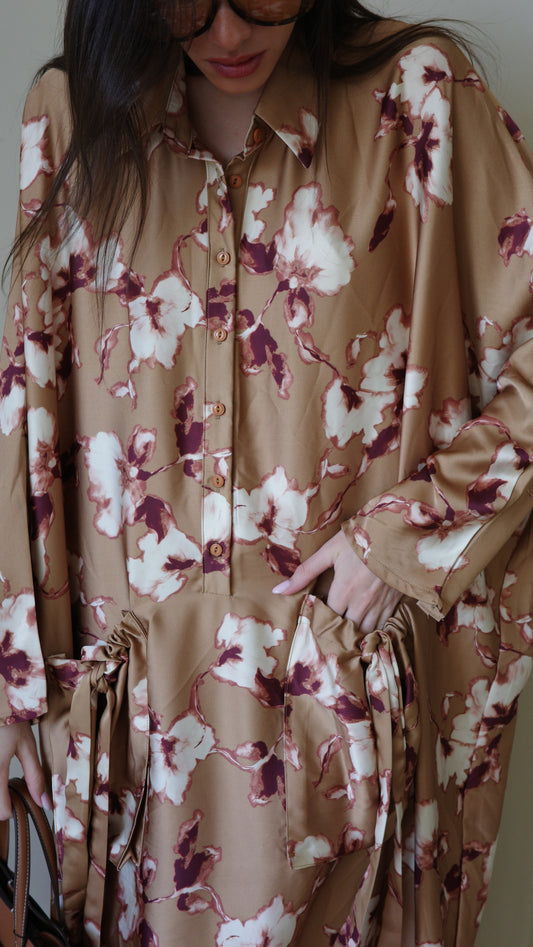 שמלת אוברסיז עטלף אמבר | קאמל