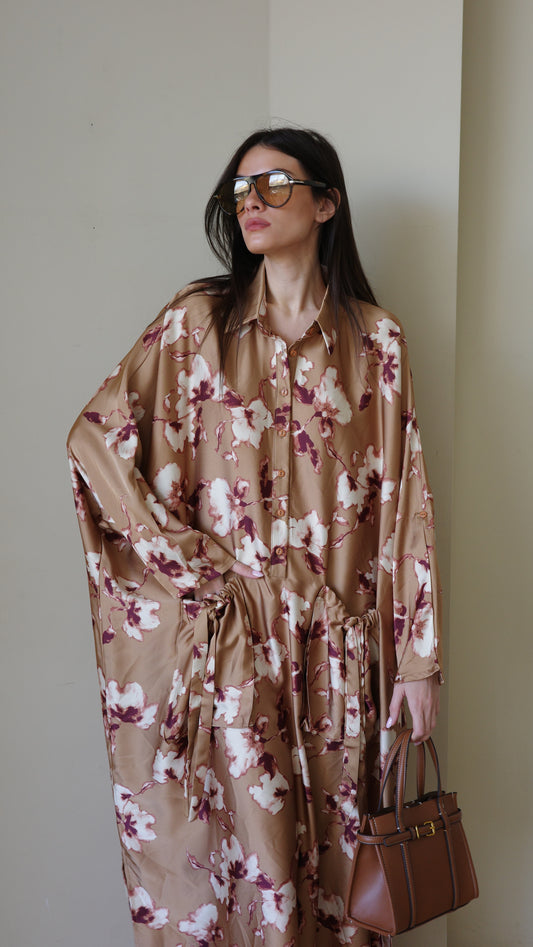 שמלת אוברסיז עטלף אמבר | קאמל