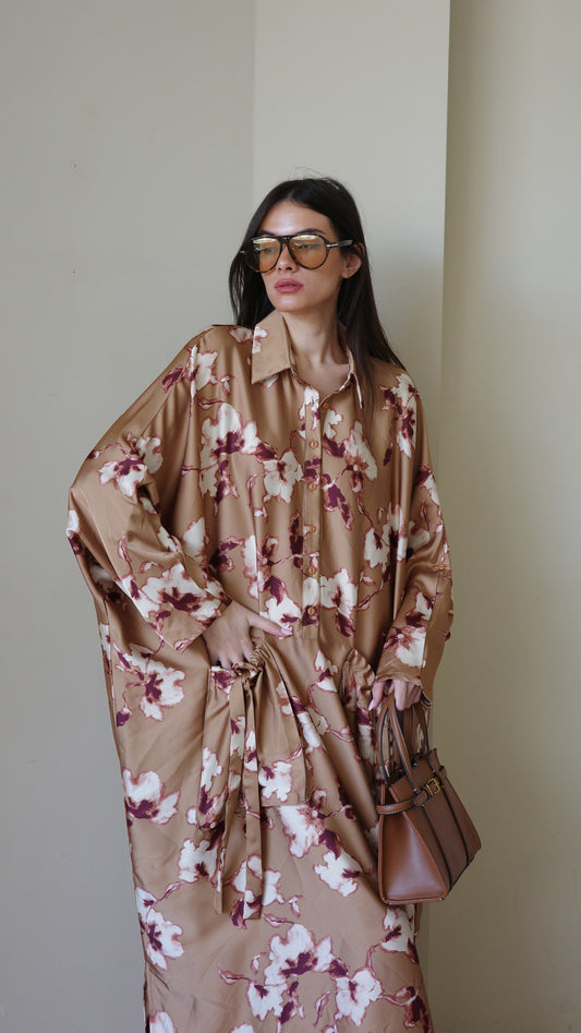 שמלת אוברסיז עטלף אמבר | קאמל