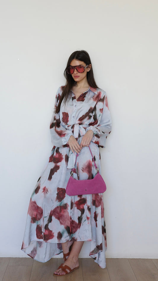 שמלת מקסי אוברסייז כפתורים ניקולה | תכלת