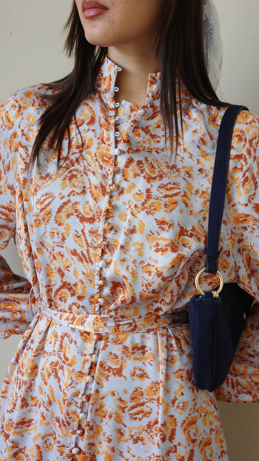 שמלת מקסי קלוש קומות איוונקה | תכלת/כתום