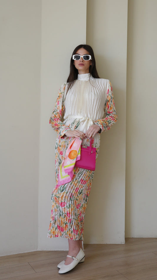 שמלת מידי פליסה קנדרה | שמנת