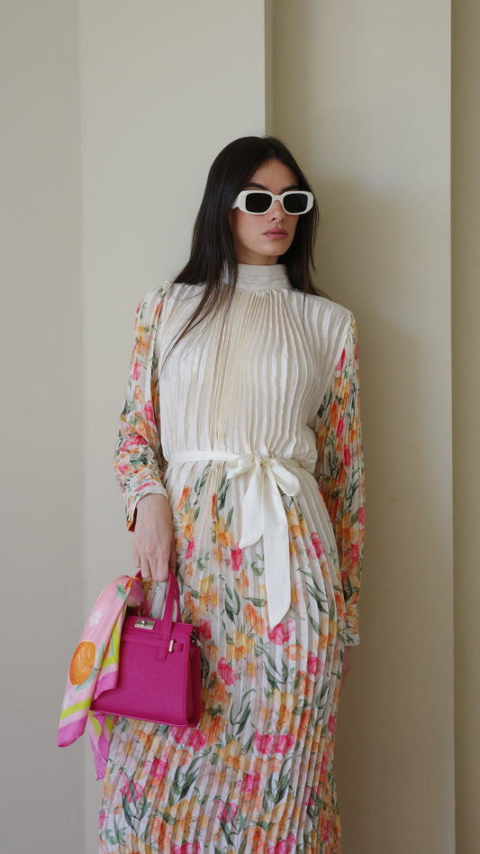 שמלת מידי פליסה קנדרה | שמנת