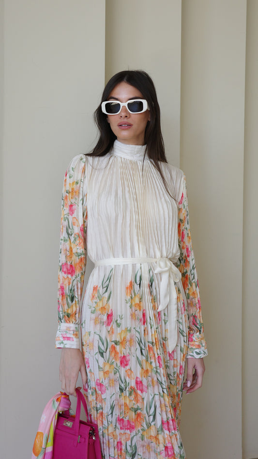 שמלת מידי פליסה קנדרה | שמנת