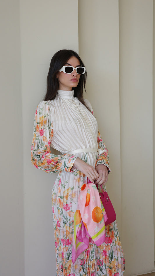 שמלת מידי פליסה קנדרה | שמנת