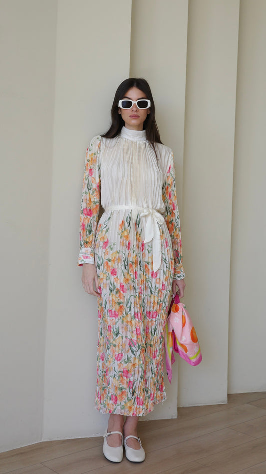 שמלת מידי פליסה קנדרה | שמנת