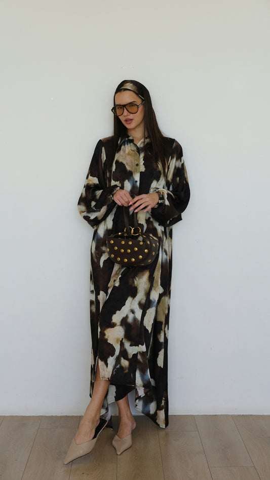 שמלת מקסי אוברסייז כפתורים ניקולה | חום/בז