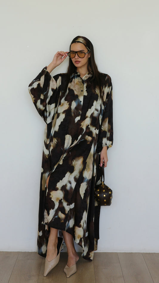 שמלת מקסי אוברסייז כפתורים ניקולה | חום/בז