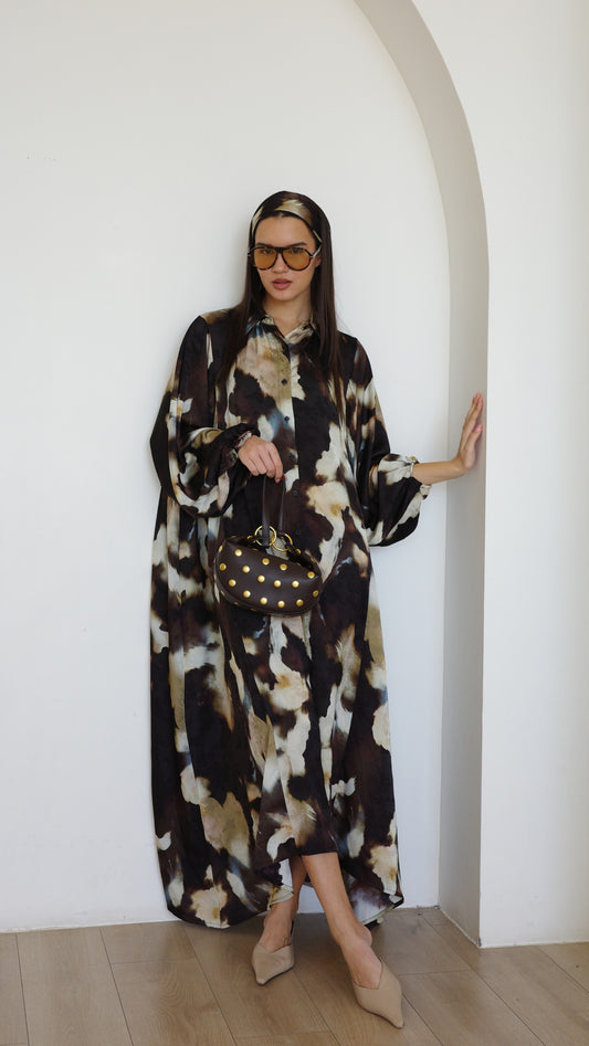 שמלת מקסי אוברסייז כפתורים ניקולה | חום/בז