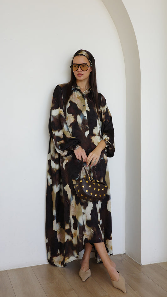 שמלת מקסי אוברסייז כפתורים ניקולה | חום/בז