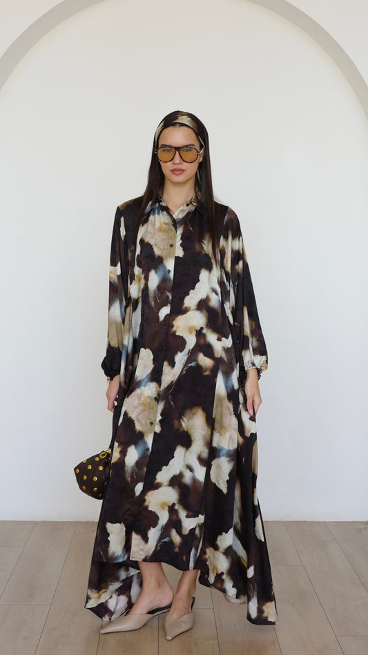 שמלת מקסי אוברסייז כפתורים ניקולה | חום/בז