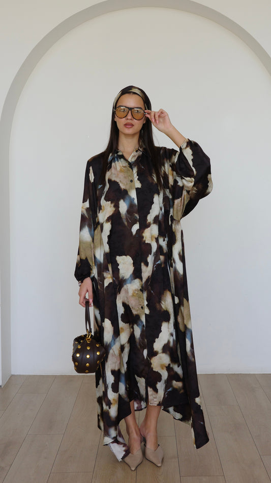 שמלת מקסי אוברסייז כפתורים ניקולה | חום/בז