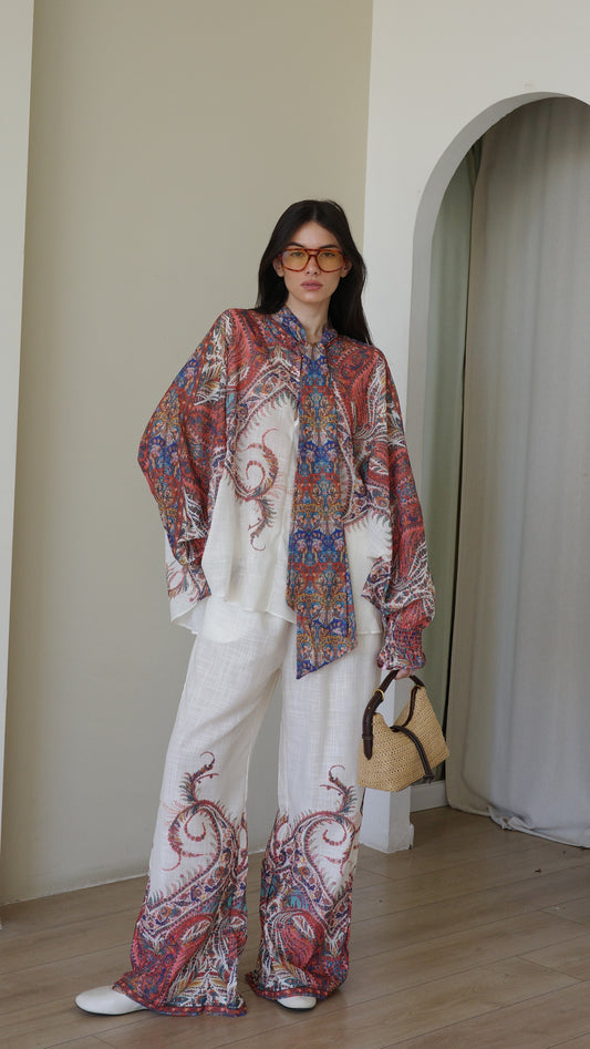 חליפת מכנס עניבה סאן סיטי | שמנת/חמרה