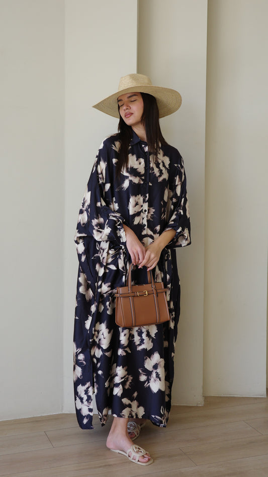 שמלת אוברסיז עטלף אמבר | שחור