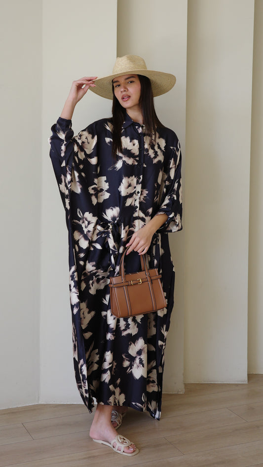 שמלת אוברסיז עטלף אמבר | שחור