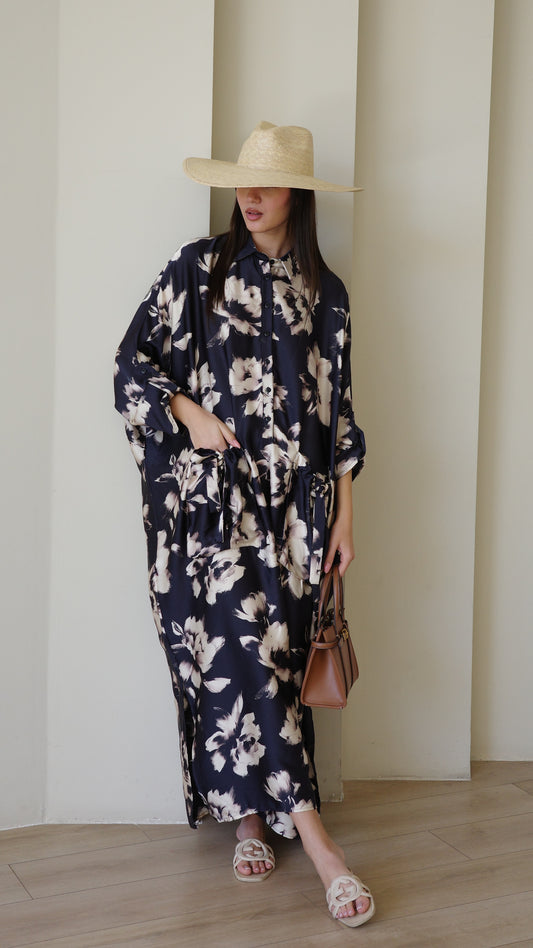 שמלת אוברסיז עטלף אמבר | שחור