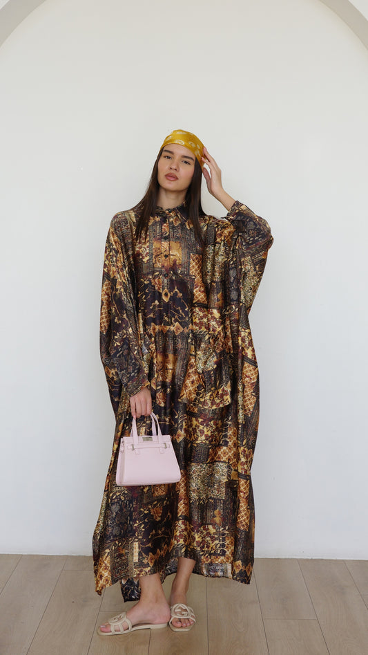 שמלת אוברסיז עטלף כריסטינה | חום/זהב