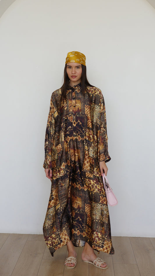 שמלת אוברסיז עטלף כריסטינה | חום/זהב