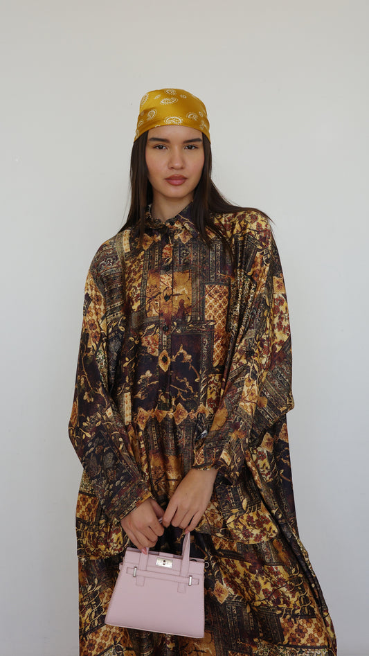 שמלת אוברסיז עטלף כריסטינה | חום/זהב