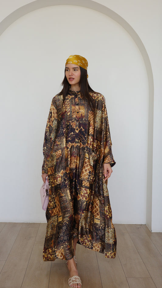 שמלת אוברסיז עטלף כריסטינה | חום/זהב