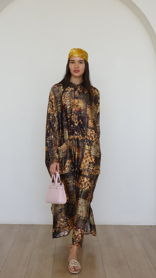 שמלת אוברסיז עטלף כריסטינה | חום/זהב