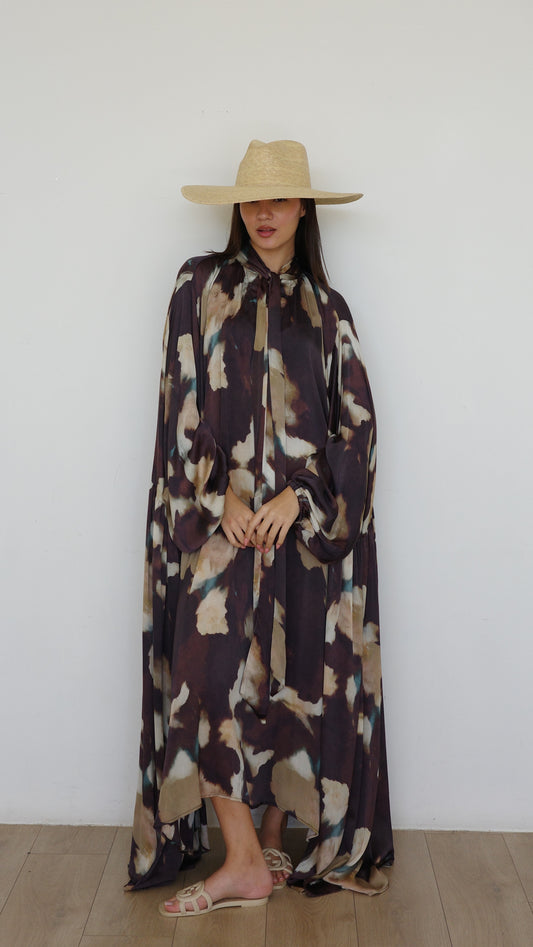 שמלת מקסי אוברסייז עניבה דונטלה | חום/בז