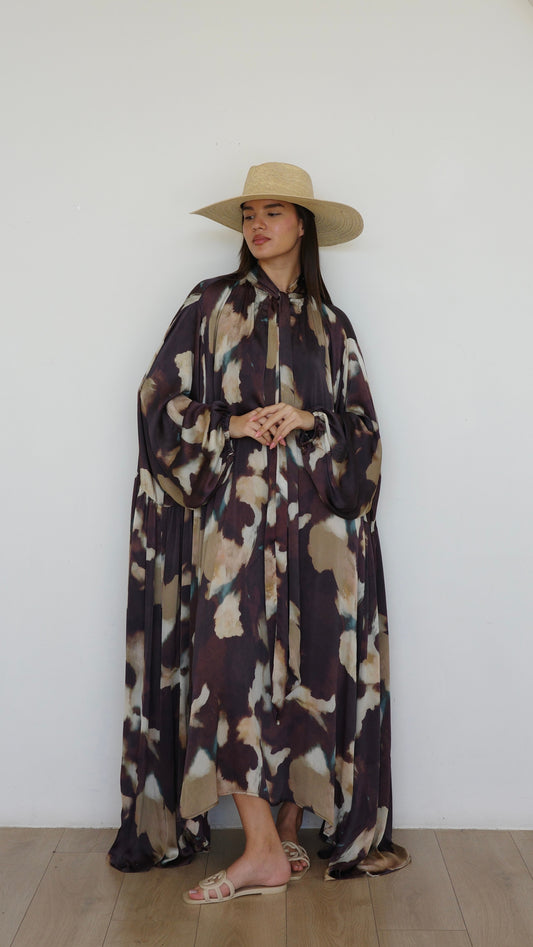 שמלת מקסי אוברסייז עניבה דונטלה | חום/בז