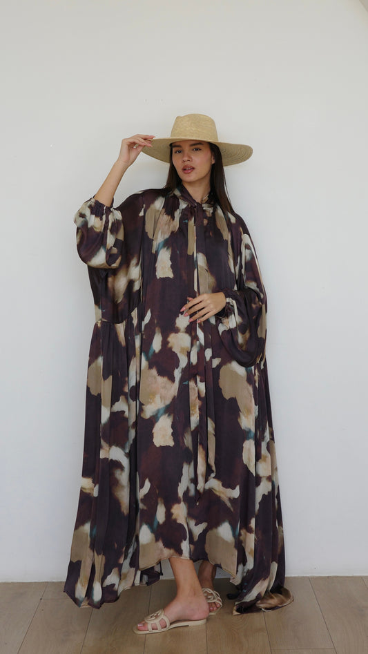 שמלת מקסי אוברסייז עניבה דונטלה | חום/בז