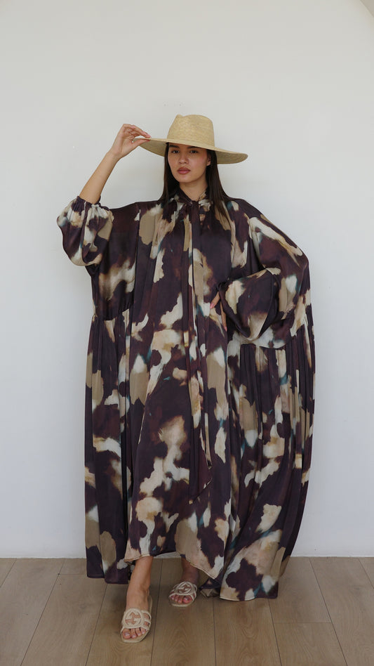 שמלת מקסי אוברסייז עניבה דונטלה | חום/בז