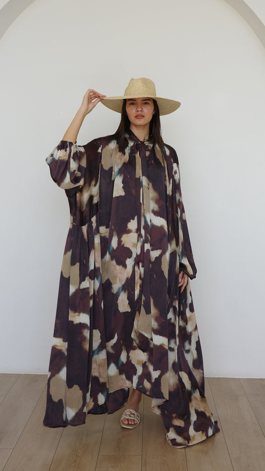 שמלת מקסי אוברסייז עניבה דונטלה | חום/בז