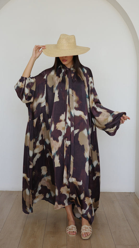 שמלת מקסי אוברסייז עניבה דונטלה | חום/בז