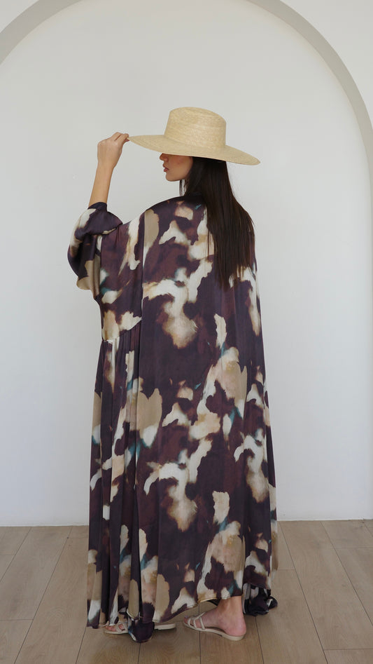 שמלת מקסי אוברסייז עניבה דונטלה | חום/בז