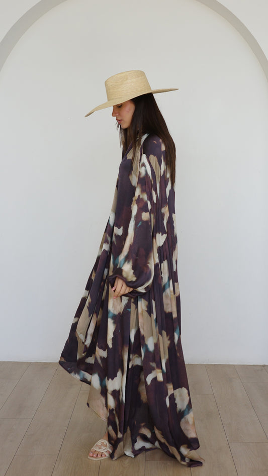 שמלת מקסי אוברסייז עניבה דונטלה | חום/בז