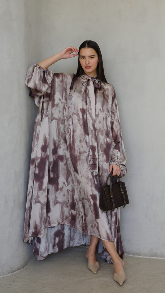 שמלת מקסי אוברסייז עניבה דונטלה | חום/אפור