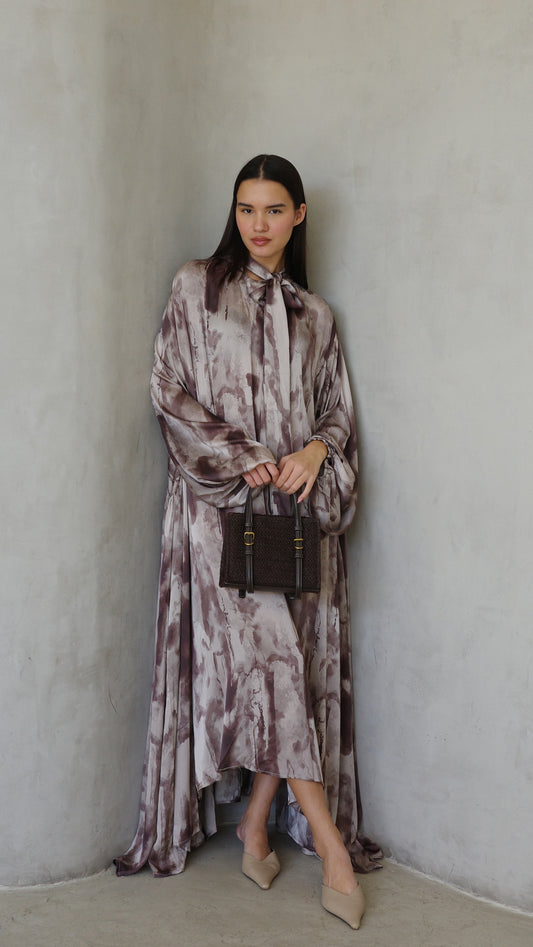 שמלת מקסי אוברסייז עניבה דונטלה | חום/אפור