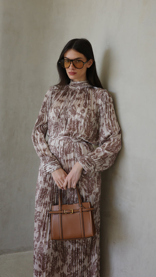 שמלת מידי פליסה קנדרה |בז