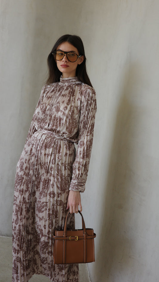 שמלת מידי פליסה קנדרה |בז