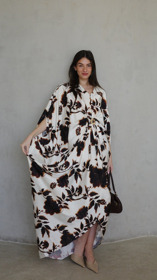 שמלת עטלף כיווצים אבזם פירנצה | בז/חום