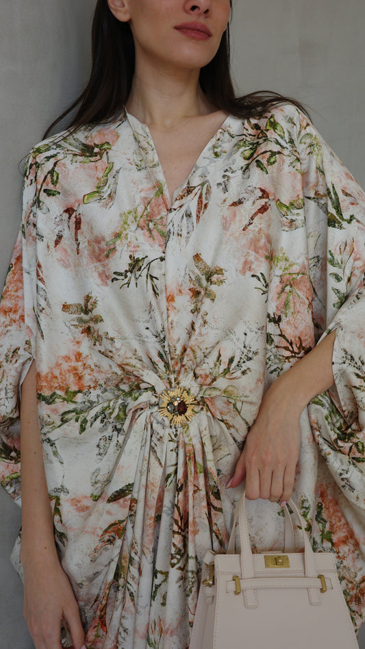 שמלת עטלף כיווצים אבזם פירנצה | שמנת/ירוק