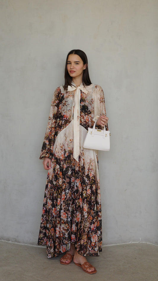 שמלת קלוש עניבה קארינה פרחוני | שמנת