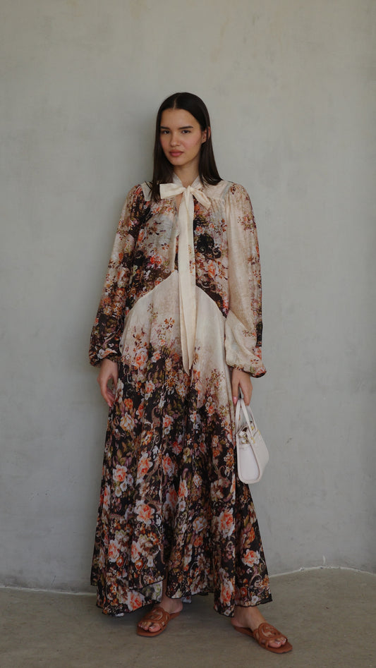 שמלת קלוש עניבה קארינה פרחוני | שמנת