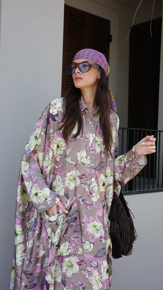 שמלת אוברסיז עטלף אמבר | בז/ורוד