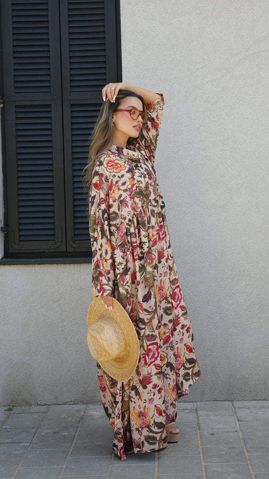 שמלת אוברסיז שינה כיווצים לאורה | בז/ורוד