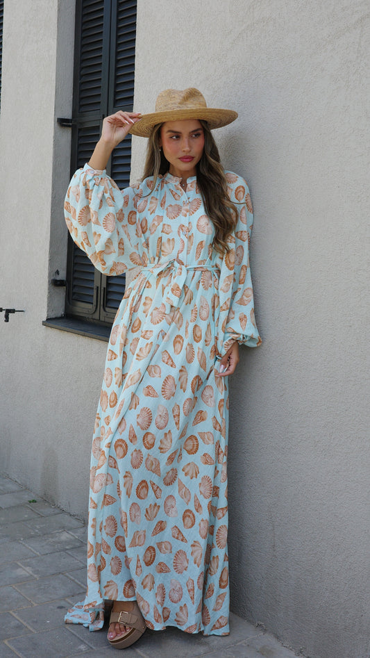 שמלת קלוש כפתורים מרסלה | תכלת